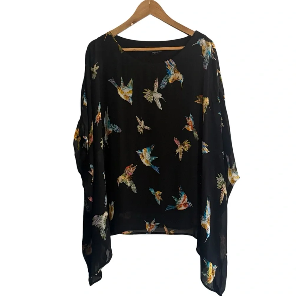 Karen Kane Hummingbird Print Lined Dolman Short Sleeve Flowy Blouse Womens Small - Picture 5 of 14